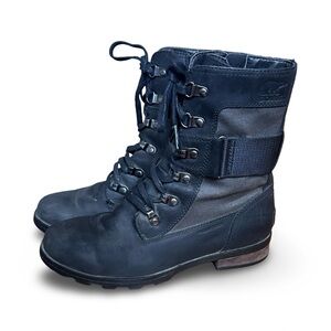 SOREL Emelie Boots Conquest Black Lace Up Size 6 with Side Zipper